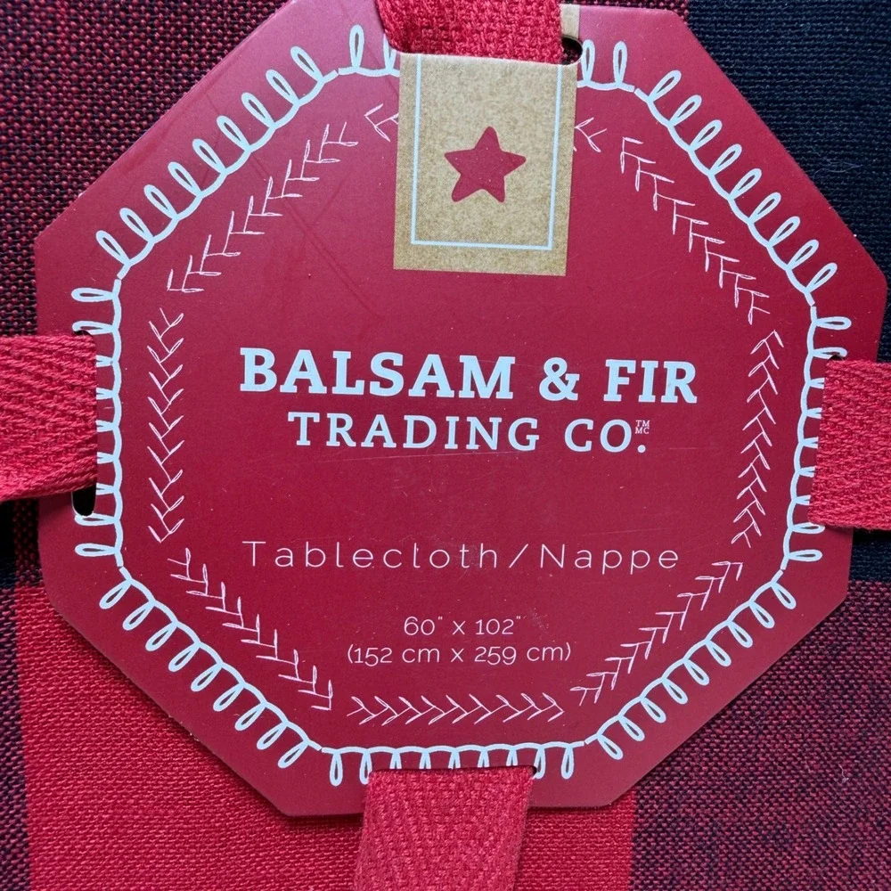 Balsam‎ & Fir Trading Co Red Black Buffalo Plaid Cotton Tablecloth 60x102 Oblong